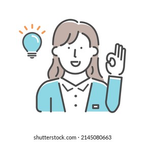 Simple business woman (upper body)  gesture illustration | OK, good, agree