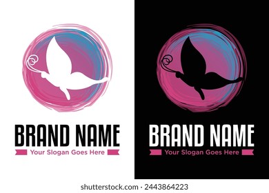 simple butterfly circle brush paint illustration vector logo design