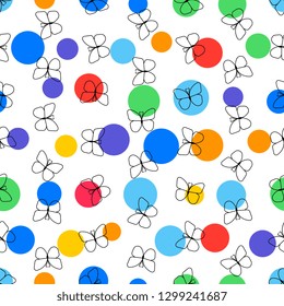 simple butterfly and circles seamless pattern on white background. flat vector illustration easy to edit and customize. eps10