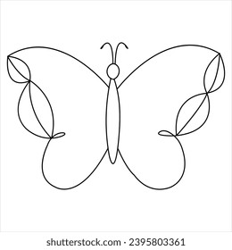 Simple butterfly continuous single line art drawing and butterfly line art vector illustration