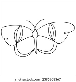 Simple butterfly continuous single line art drawing and butterfly line art vector illustration