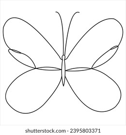 Simple butterfly continuous single line art drawing and butterfly line art vector illustration