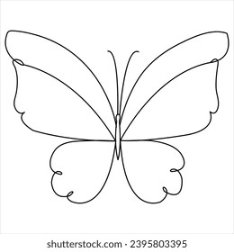 Dibujo de arte de línea simple y continua de mariposa y ilustración vectorial de línea de mariposa simple