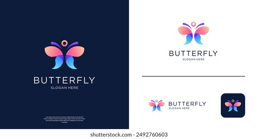 Simple butterfly logo design overlap. Elegant gradient colorful logo vector illustration.