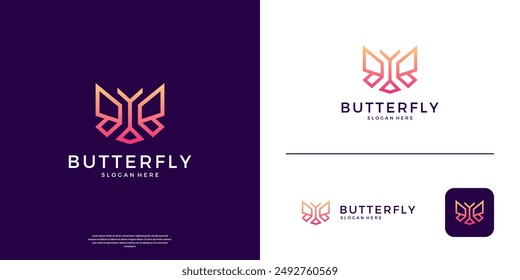 Simple butterfly logo design template. Abstract insect logo with geometric line art concept.