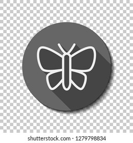 Simple butterfly logo, linear outline icon. flat icon, long shadow, circle, transparent grid. Badge or sticker style