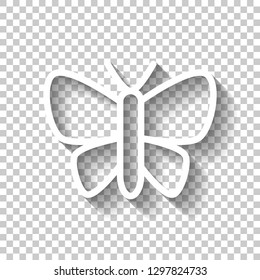 Simple butterfly logo, linear outline icon. White icon with shadow on transparent background