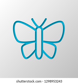 Simple butterfly logo, linear outline icon. Paper design. Cutted symbol with shadow