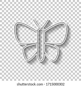 Simple butterfly logo, linear outline icon. White outline sign with shadow on transparent background