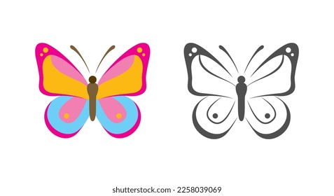 Simple butterfly multicolor and black and white vector illustration. Icon design element. Logo concept.