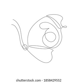Einfache Schmetterling-1-Linien-Zeichnung einzeln auf weißem Hintergrund. Abstrakte Insektendurchlauflinie für Logo, Symbol, Tattoo oder Dekoration. Handgezeichnete Illustration im trendigen Konturstil. Vektorgrafik