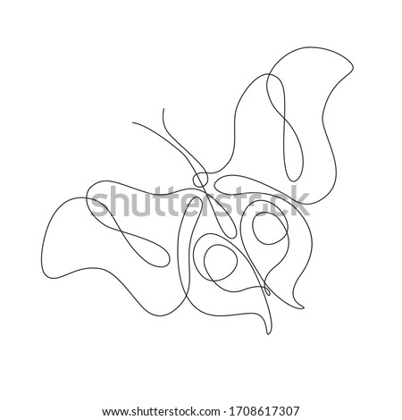 Simple butterfly one line drawing isolated on white background. Abstract insect continuous line for logo, icon, tattoo or decor. Hand drawn illustration in trendy outline style. vector sketch