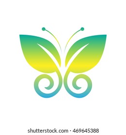 Simple butterfly symbol. Vector illustration. Eco icon isolated on the white background. Fashion graphic design. Vivid colors butterfly logo. Smooth shape. Gradient style colors.
