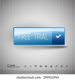 Simple button FREE TRIAL on the neutral gray background with icons.