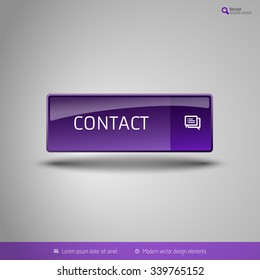 Simple button on the neutral gray background with icons. Vector design elements. Special purple edition.