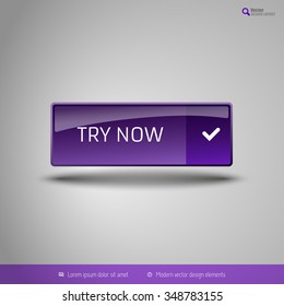 Simple button on the neutral gray background with icons. Vector design elements. Special purple edition.