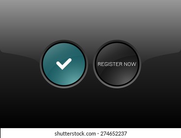 Simple button REGISTER NOW with color space for icons. Vector design elements.