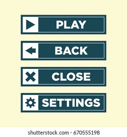 Simple Buttons Set. Play, Back, Close, Settings