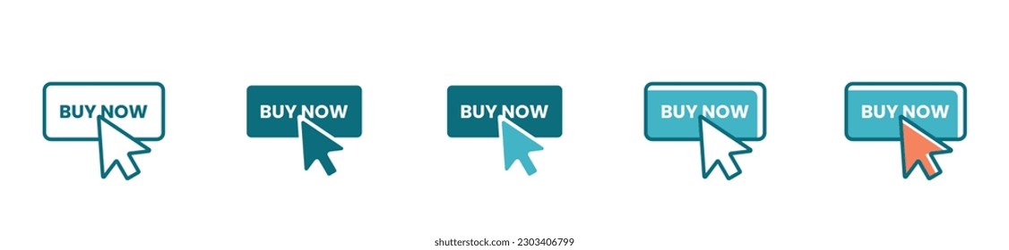 simple buy now icon set with pointer clicking the button vector flat modern design