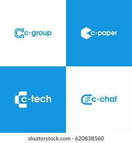 Simple C initial logo designs, C initial Tech logo vector set