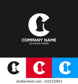 Simple C Letter Cat Logo, minimalist logo template design, Vector Illustration.