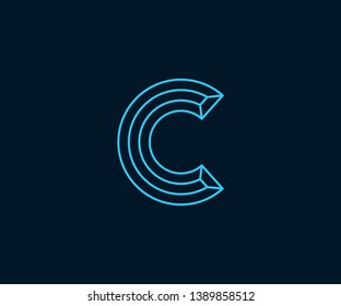 Simple C Minimalist Initial / Letter C modern logo design with blue neon color