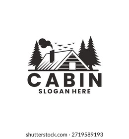 Casa de cabina simple con Plantilla de Vector de diseño de logotipo de naturaleza de pino