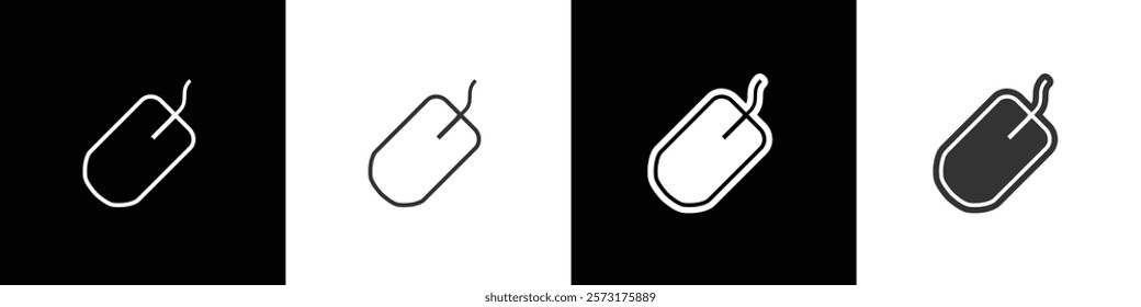 Simple cable mouse icon, Flat mouse icon. Mouse button click icon. Wireless mouse, isolated with black, white and transparent background. Eps 10
