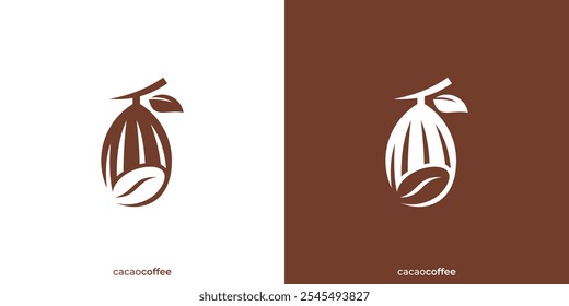 Simple Cacao Coffee Logo. Cacao and Coffee Bean Icon Graphic. Natural Food and Drinks Logo, Icon, Symbol, Vector, Design Inspiration.