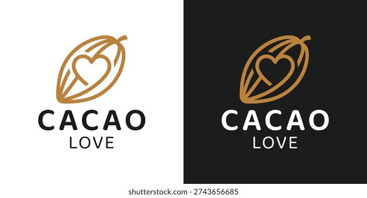 Simple cacao logo design template illustration. Cacao bean with heart love design graphic vector. Symbol, icon, creative.
