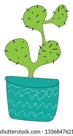 Cactus simple con un vectores de jarrón azul iluminado con fondo blanco.