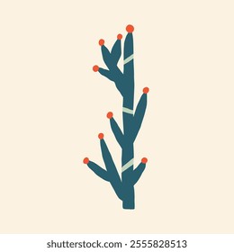 Simple cactus illustration with orange accents on beige background. Vector hand drawn illustration in freehand style