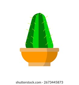 Simple cactus illustration in an orange pot, minimal flat design for decoration, icons, and graphic projects.