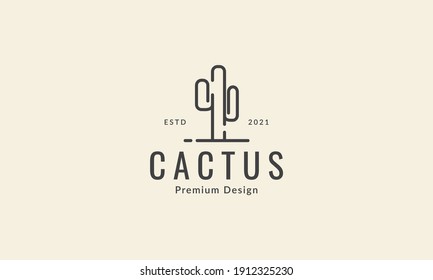 Simple Cactus Lines Plant Logo Vector Icon Symbol Graphic Design Illustration