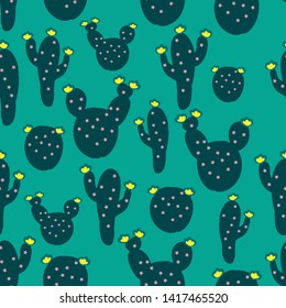 A simple cactus pattern. Green background, funny cacti. The print is well suited for textiles,banners and postcards.