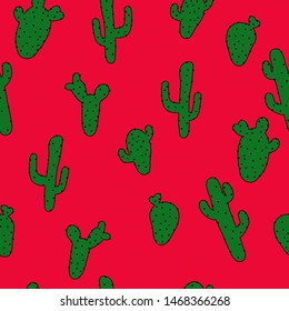 A simple cactus pattern. Red background,cute cacti. The print is well suited for textiles,banners,Wallpaper and packaging.