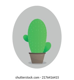 Simple Cactus Potted Plant Isolated On White Background. Green Cactus In Flower Pot. Flat Design Illustration EPS10