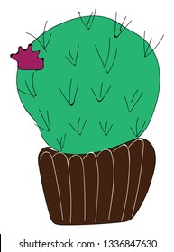 Simple cactus with purple flower vector illustration on white background.