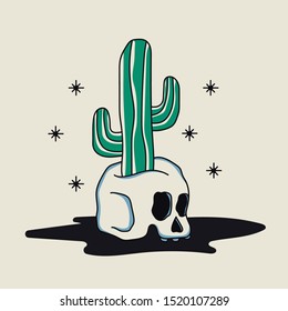 simple cactus tree and skull design illustration