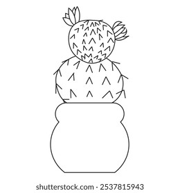Einfacher Kaktus mit zwei Blüten im Doodle-Stil. Vektorgrafik einzeln auf weißem Hintergrund.