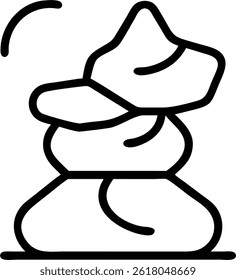 A simple cairn illustration with a curved line element, set against a clean white background design style