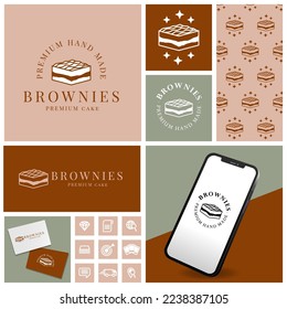 SIMPLE CAKE BROWNIES LOGO WITH ICON AND PATTERN SET