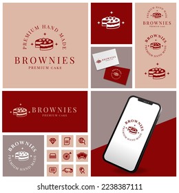 SIMPLE CAKE BROWNIES LOGO WITH ICON AND PATTERN SET