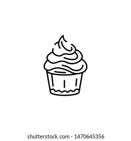 Simple cake icon, confectionery black sign, flat line stroke symbol pictogram isolated on white background for bakery, candy shop, web, mobile app, pictogram, logo, infographics, social media element