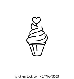 Simple cake icon, confectionery black sign, flat line stroke symbol pictogram isolated on white background for bakery, candy shop, web, mobile app, pictogram, logo, infographics, social media element