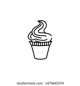 Simple cake icon, confectionery black sign, flat line stroke symbol pictogram isolated on white background for bakery, candy shop, web, mobile app, pictogram, logo, infographics, social media element