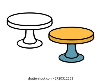 Ilustración simple del soporte de la torta con una versión coloreada y una versión del contorno, estilo limpio y mínimo conveniente para los iconos, las pegatinas, los gráficos de la comida, el contenido de los niños, y las páginas para colorear.