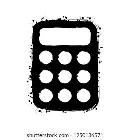 simple calculator icon. Black ink with splashes on white background