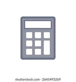 Simple calculator icon centered on a White Background, featuring a grey body and white buttons in a flat style.
