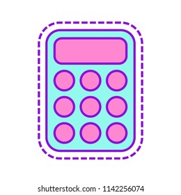 simple calculator icon. Colored sketch with dotted border on white background